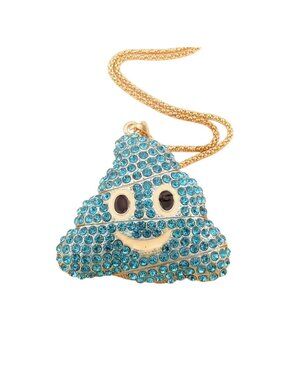 Brown Crystal Poop Emoji Pendant Necklace Gold-Tone Chain